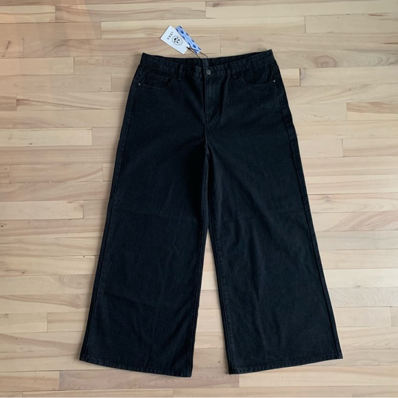 CIDER Mid Rise Flare Wide-Leg Jeans - Black - Picture 2 of 8